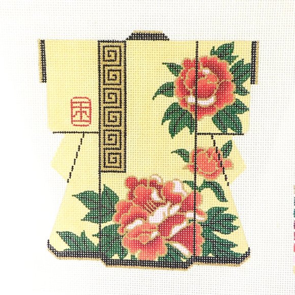 Lee Designs Peony Flower Kimono Medium Needlepoint Canvas Hand Painted 18ct - Picture 1 of 4